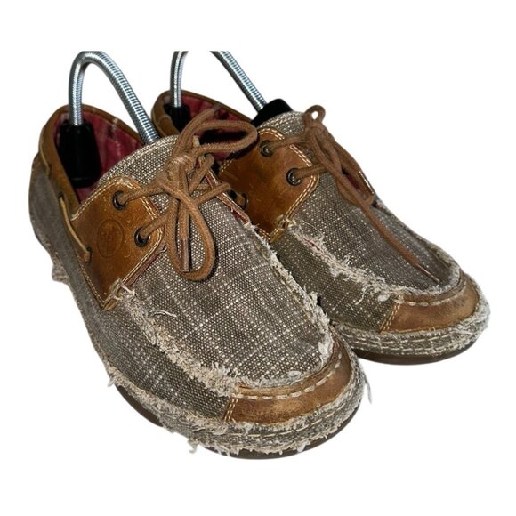 TONY LAMA WOMEN'S STRAW 3R CASUALS CANVAS & TAN LEATHER SHOES RR3028L Sz 10 - Picture 1 of 11